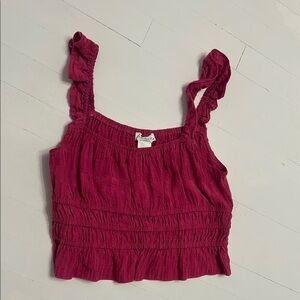 Red Smocked Ruffled Crop Tank Top